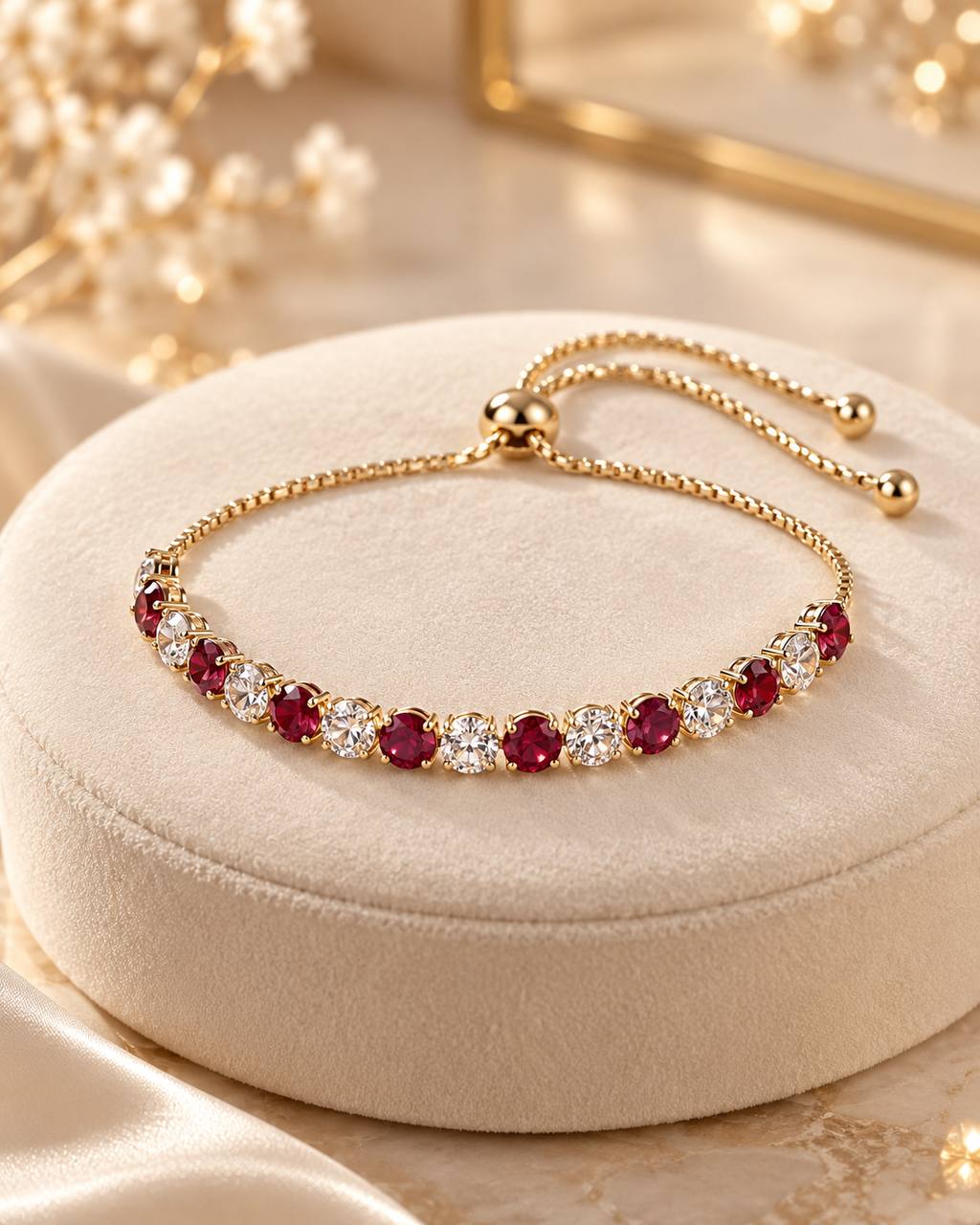 Ruby Elegance Tennis Bolo Bracelet