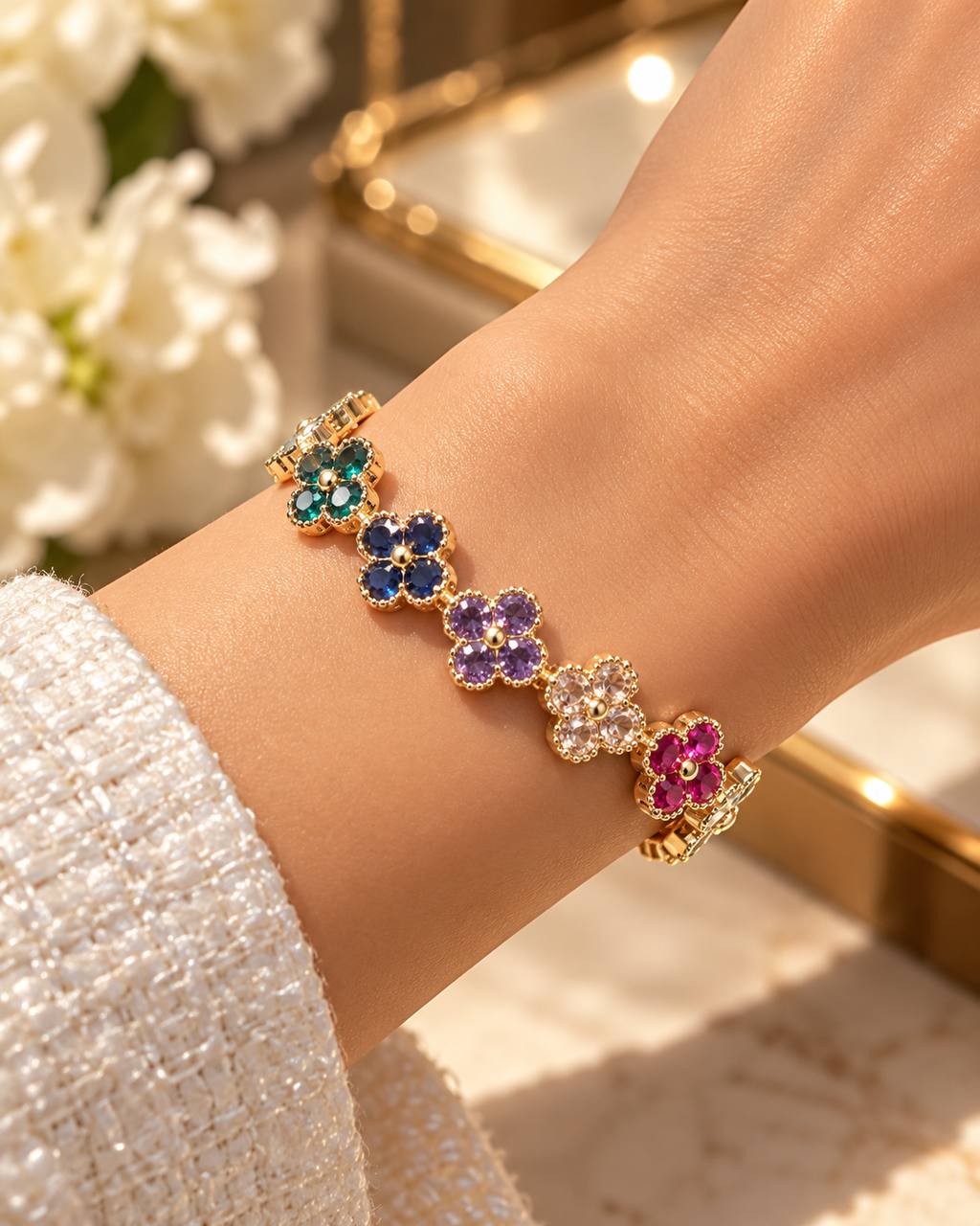 Golden Rainbow Four Leaf Bracelet