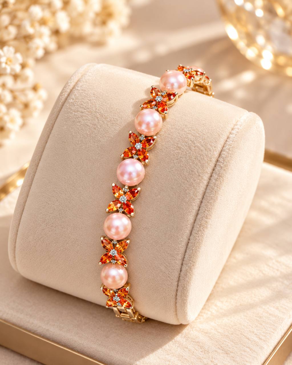 Pearl - Blush & Mandarin Orange Crystal Blossom Bracelet