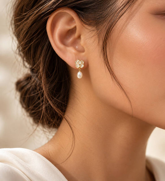 Pearl - Blush Pink Floral Freshwater Drop Earrings